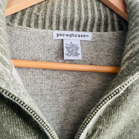 Paraphrase Lambswool Angora Zip Cardigan Sweater Marled Green Warm Sz Large - Picture 12 of 12